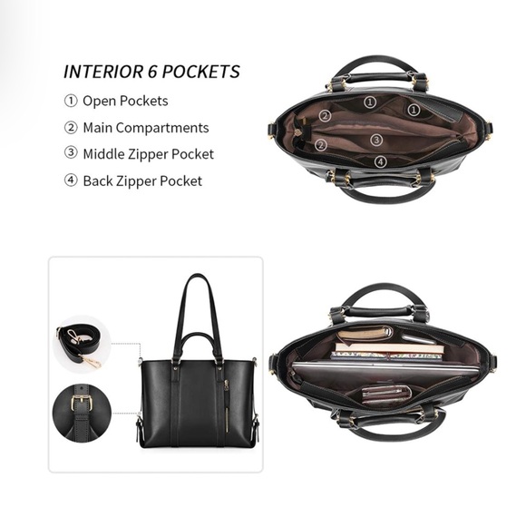 Katter Genuine Leather 3-in-1 Handbag Tote Cross-body Purse BLACK - Picture 4 of 12